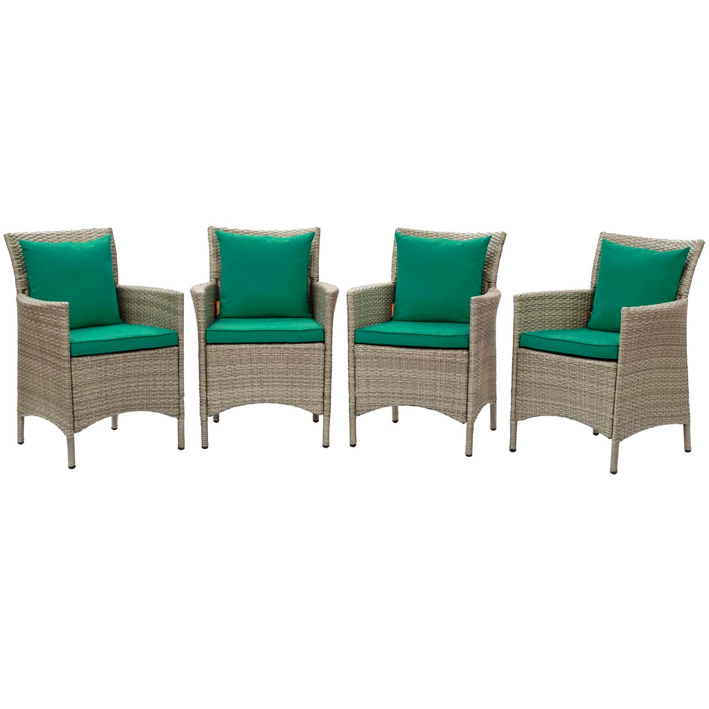 Conduit Outdoor Patio Wicker Rattan Dining Armchair Set of 4, Rattan, Wicker, Light Grey Gray Green, 19061