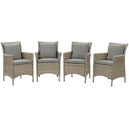 Conduit Outdoor Patio Wicker Rattan Dining Armchair Set of 4, Rattan, Wicker, Grey Gray, 19062
