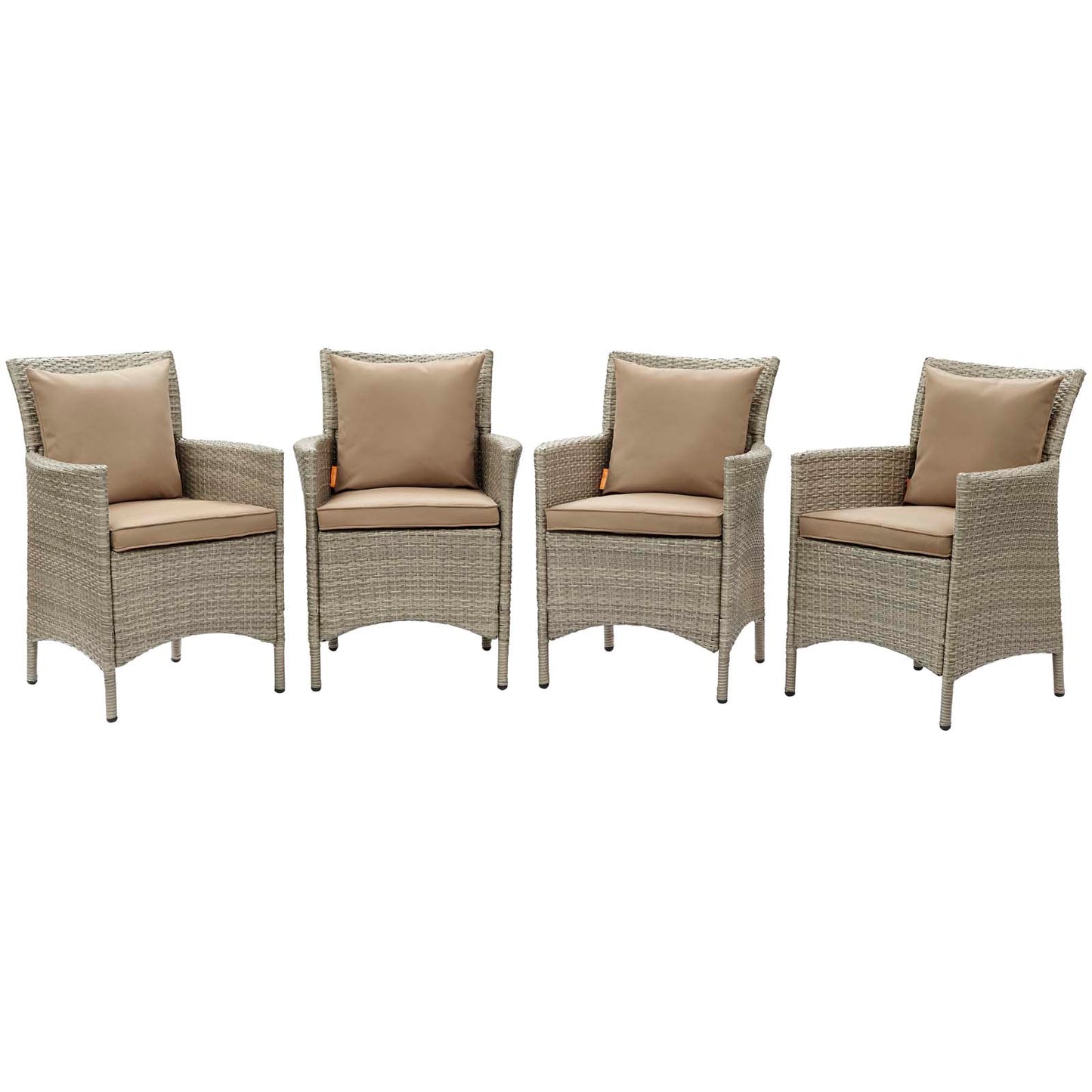 Conduit Outdoor Patio Wicker Rattan Dining Armchair Set of 4, Rattan, Wicker, Light Grey Gray Brown, 19063