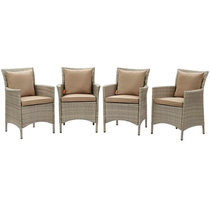 Conduit Outdoor Patio Wicker Rattan Dining Armchair Set of 4, Rattan, Wicker, Light Grey Gray Brown, 19063