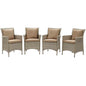 Conduit Outdoor Patio Wicker Rattan Dining Armchair Set of 4, Rattan, Wicker, Light Grey Gray Brown, 19063