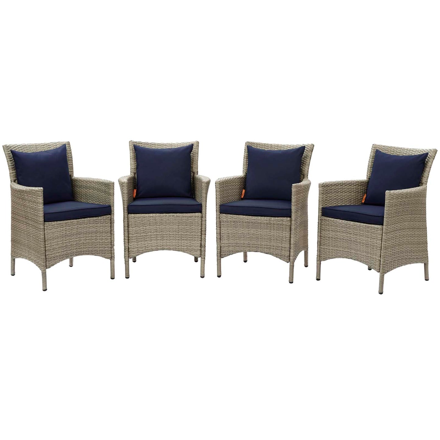 Conduit Outdoor Patio Wicker Rattan Dining Armchair Set of 4, Rattan, Wicker, Light Grey Gray Blue Navy, 19064