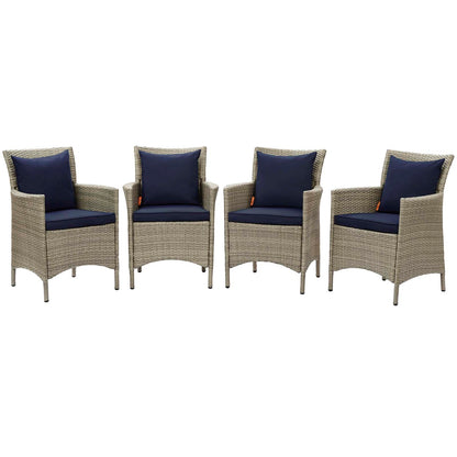 Conduit Outdoor Patio Wicker Rattan Dining Armchair Set of 4, Rattan, Wicker, Light Grey Gray Blue Navy, 19064