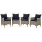 Conduit Outdoor Patio Wicker Rattan Dining Armchair Set of 4, Rattan, Wicker, Light Grey Gray Blue Navy, 19064