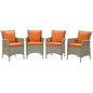 Conduit Outdoor Patio Wicker Rattan Dining Armchair Set of 4, Rattan, Wicker, Light Grey Gray Orange, 19065
