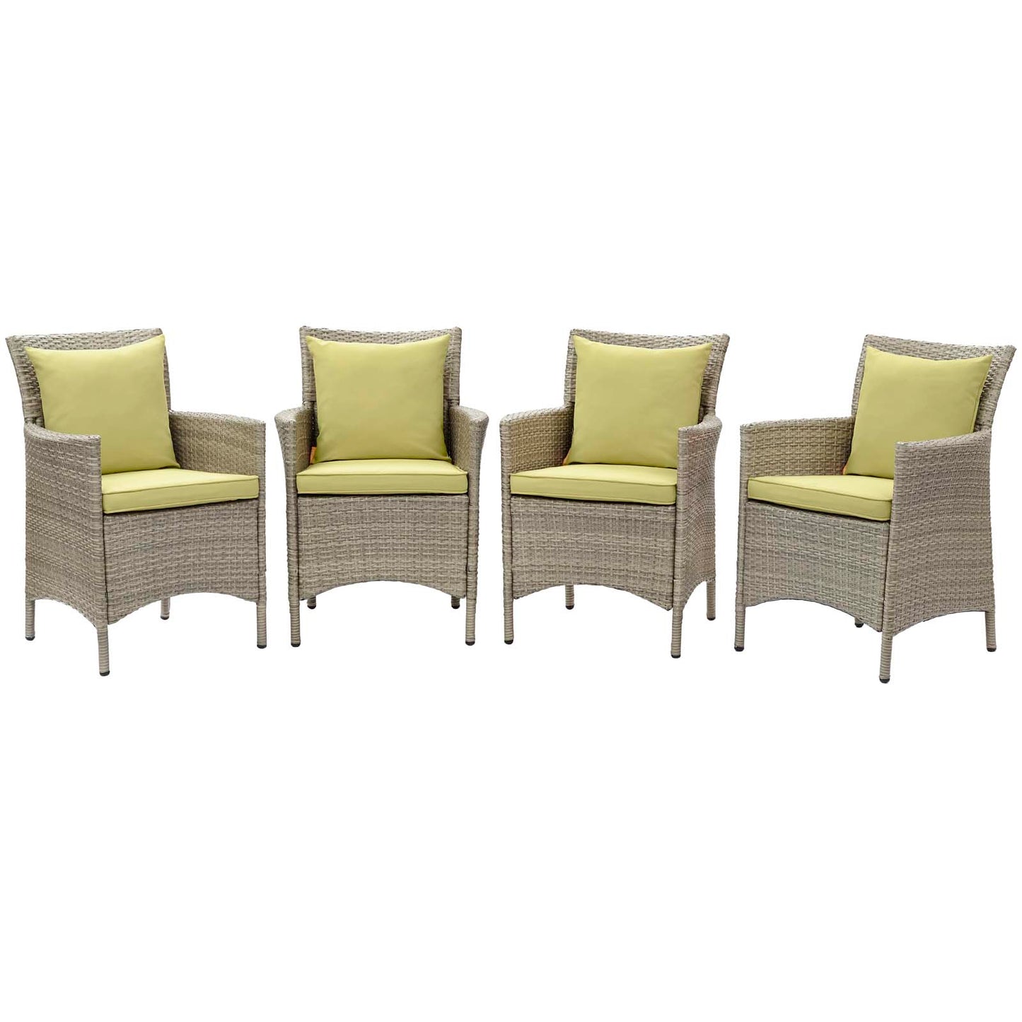 Conduit Outdoor Patio Wicker Rattan Dining Armchair Set of 4, Rattan, Wicker, Light Grey Gray Green, 19066