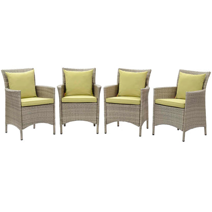 Conduit Outdoor Patio Wicker Rattan Dining Armchair Set of 4, Rattan, Wicker, Light Grey Gray Green, 19066