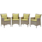 Conduit Outdoor Patio Wicker Rattan Dining Armchair Set of 4, Rattan, Wicker, Light Grey Gray Green, 19066
