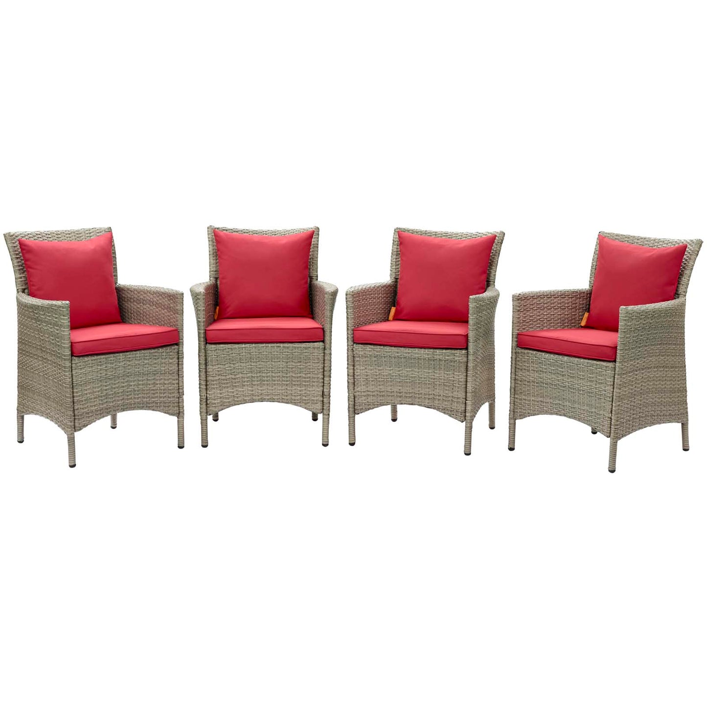 Conduit Outdoor Patio Wicker Rattan Dining Armchair Set of 4, Rattan, Wicker, Light Grey Gray Red, 19067