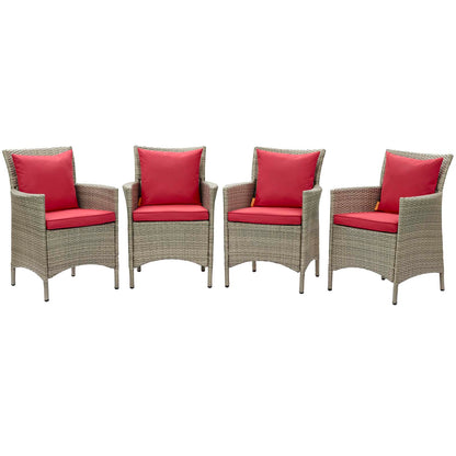 Conduit Outdoor Patio Wicker Rattan Dining Armchair Set of 4, Rattan, Wicker, Light Grey Gray Red, 19067