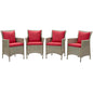 Conduit Outdoor Patio Wicker Rattan Dining Armchair Set of 4, Rattan, Wicker, Light Grey Gray Red, 19067