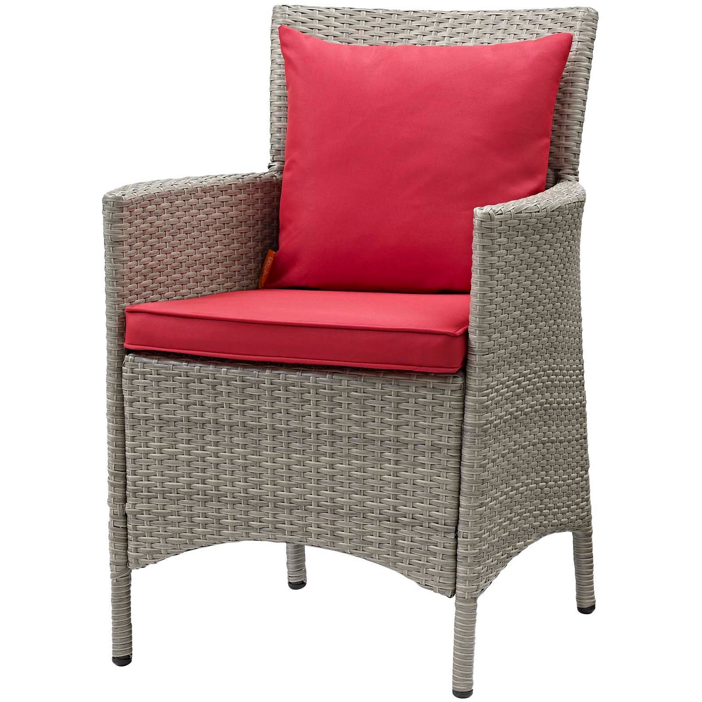 Conduit Outdoor Patio Wicker Rattan Dining Armchair Set of 4, Rattan, Wicker, Light Grey Gray Red, 19067