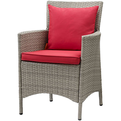 Conduit Outdoor Patio Wicker Rattan Dining Armchair Set of 4, Rattan, Wicker, Light Grey Gray Red, 19067