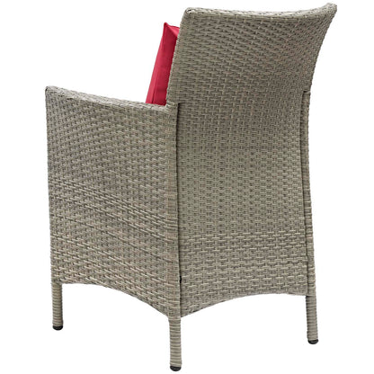 Conduit Outdoor Patio Wicker Rattan Dining Armchair Set of 4, Rattan, Wicker, Light Grey Gray Red, 19067
