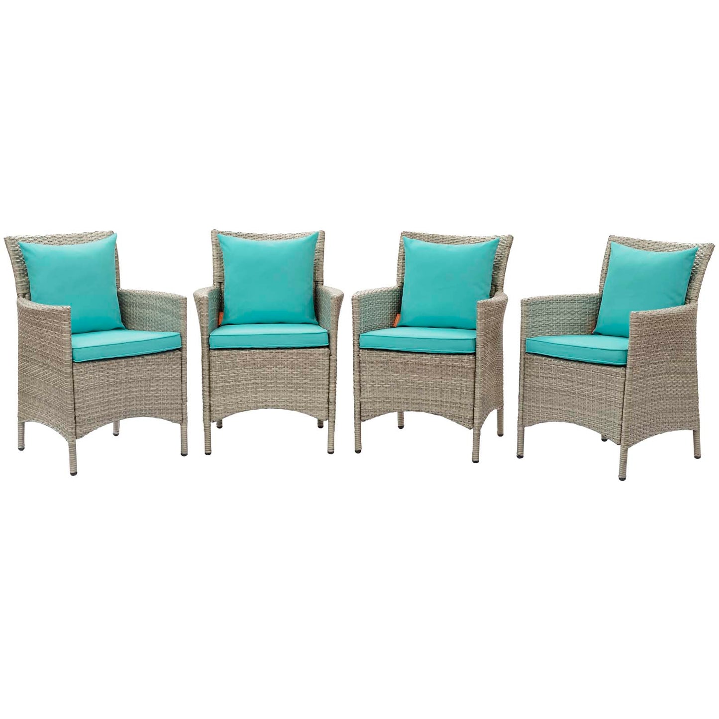 Conduit Outdoor Patio Wicker Rattan Dining Armchair Set of 4, Rattan, Wicker, Light Grey Gray Blue, 19068