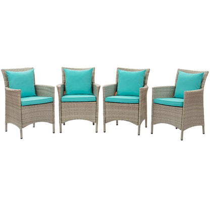 Conduit Outdoor Patio Wicker Rattan Dining Armchair Set of 4, Rattan, Wicker, Light Grey Gray Blue, 19068