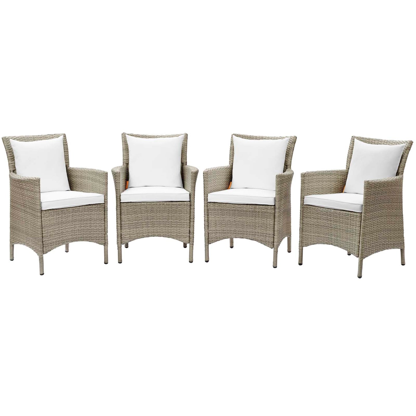 Conduit Outdoor Patio Wicker Rattan Dining Armchair Set of 4, Rattan, Wicker, Light Grey Gray White, 19069