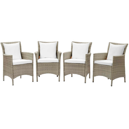 Conduit Outdoor Patio Wicker Rattan Dining Armchair Set of 4, Rattan, Wicker, Light Grey Gray White, 19069