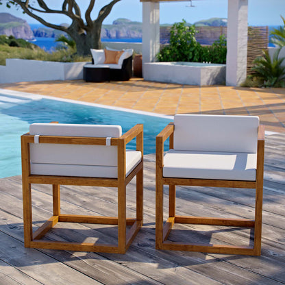 Newbury Outdoor Patio Premium Grade A Teak Wood Accent Armchair Set of 2, Wood, Brown Natural White, 19070