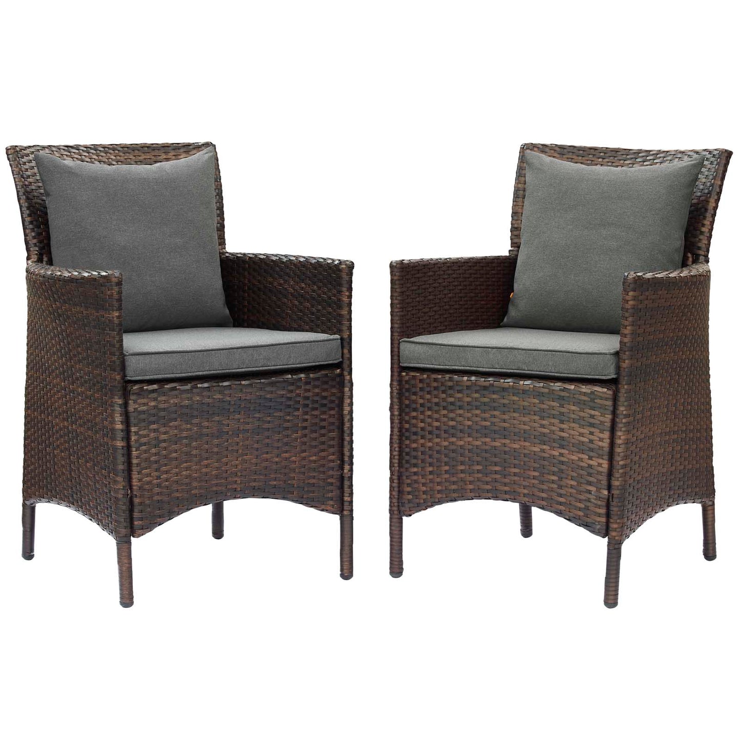 Conduit Outdoor Patio Wicker Rattan Dining Armchair Set of 2, Rattan, Wicker, Brown Grey Gray, 19072
