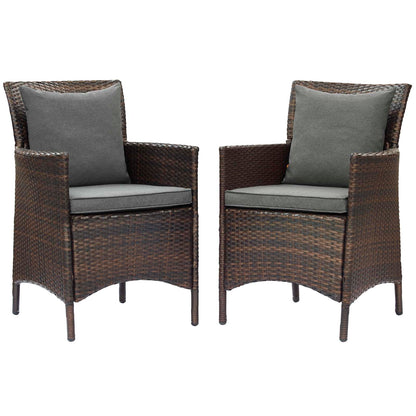 Conduit Outdoor Patio Wicker Rattan Dining Armchair Set of 2, Rattan, Wicker, Brown Grey Gray, 19072