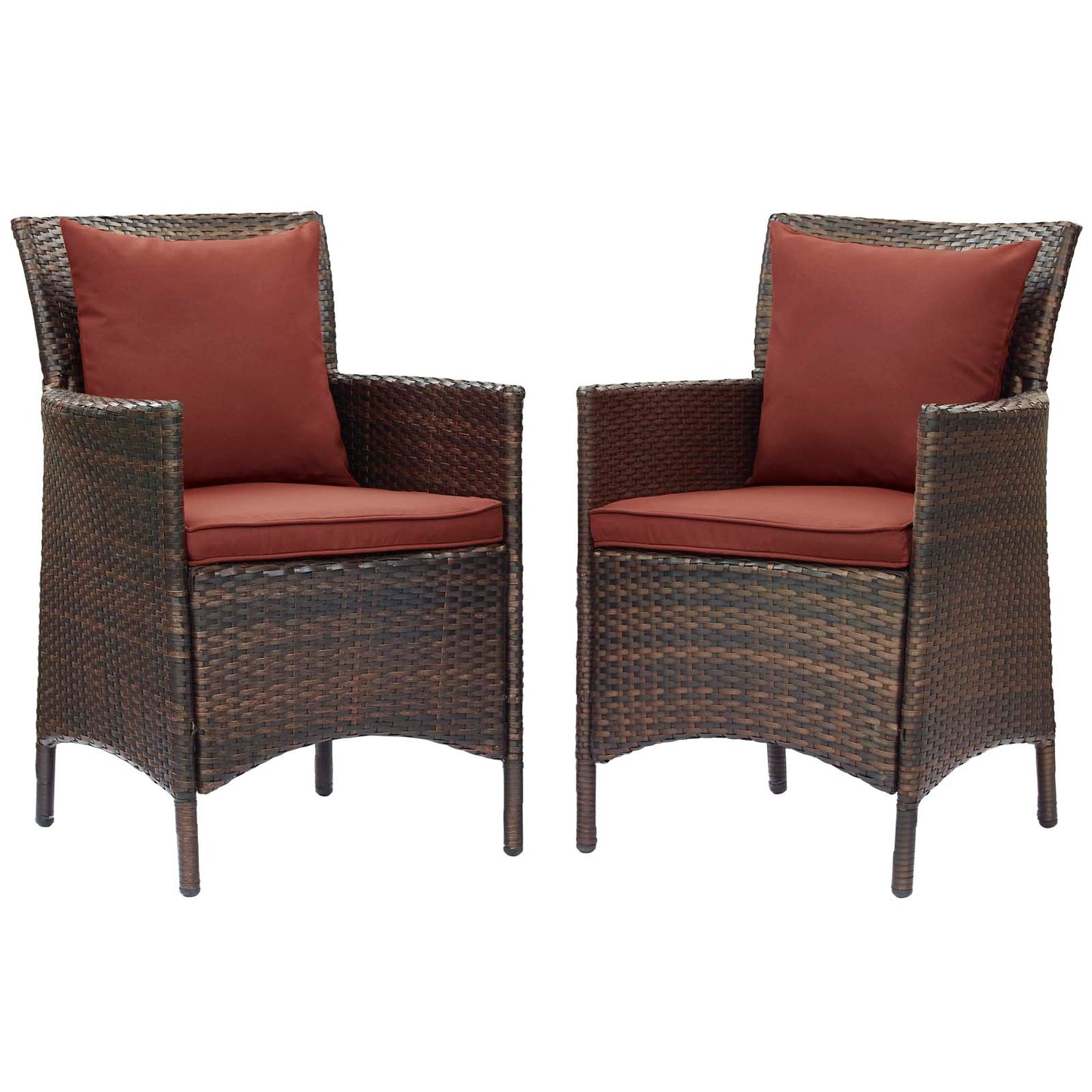 Conduit Outdoor Patio Wicker Rattan Dining Armchair Set of 2, Rattan, Wicker, Brown Dark Red, 19073