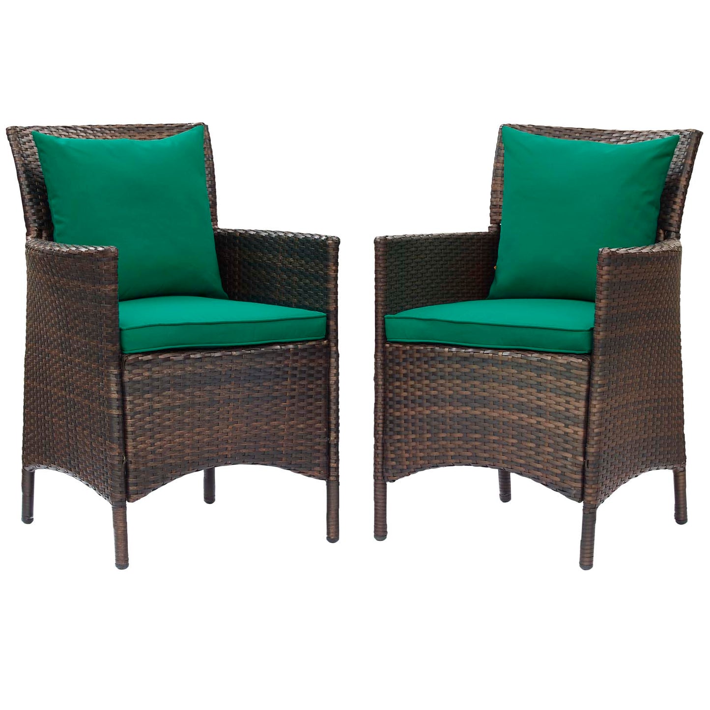 Conduit Outdoor Patio Wicker Rattan Dining Armchair Set of 2, Rattan, Wicker, Brown Green, 19074