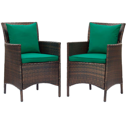 Conduit Outdoor Patio Wicker Rattan Dining Armchair Set of 2, Rattan, Wicker, Brown Green, 19074