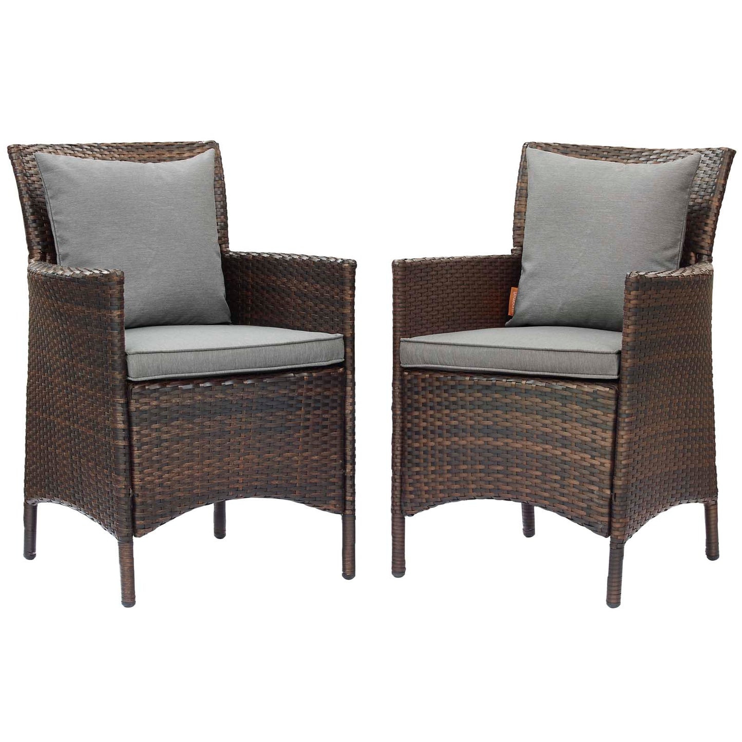 Conduit Outdoor Patio Wicker Rattan Dining Armchair Set of 2, Rattan, Wicker, Brown Grey Gray, 19075