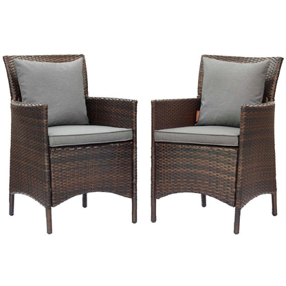 Conduit Outdoor Patio Wicker Rattan Dining Armchair Set of 2, Rattan, Wicker, Brown Grey Gray, 19075