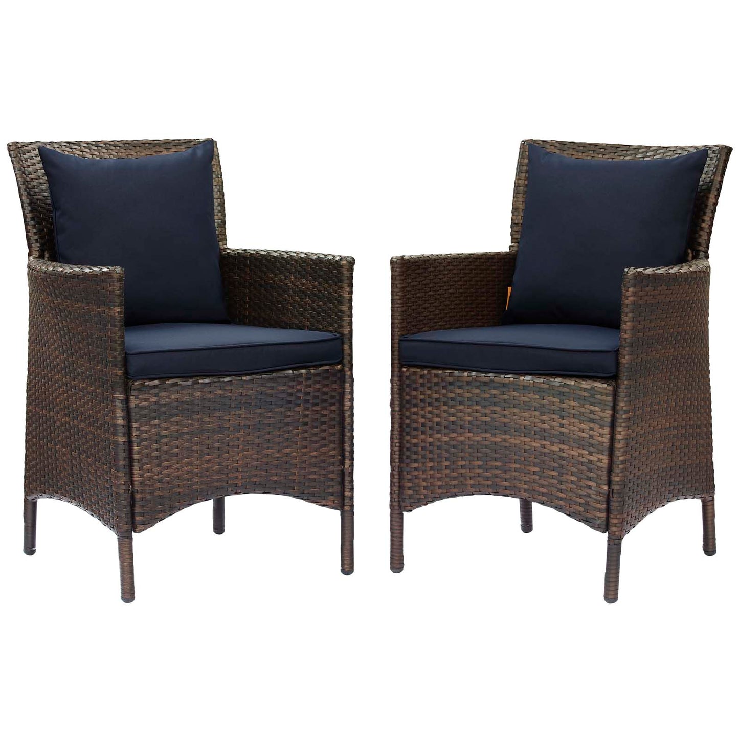 Conduit Outdoor Patio Wicker Rattan Dining Armchair Set of 2, Rattan, Wicker, Brown Blue Navy, 19077