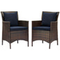 Conduit Outdoor Patio Wicker Rattan Dining Armchair Set of 2, Rattan, Wicker, Brown Blue Navy, 19077