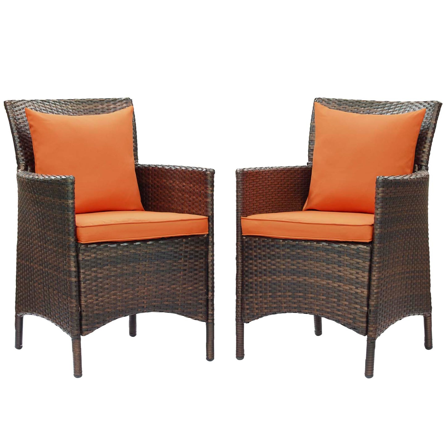 Conduit Outdoor Patio Wicker Rattan Dining Armchair Set of 2, Rattan, Wicker, Brown Orange, 19078