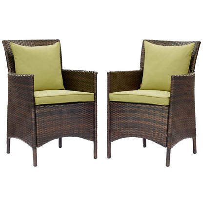 Conduit Outdoor Patio Wicker Rattan Dining Armchair Set of 2, Rattan, Wicker, Brown Green, 19079