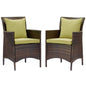 Conduit Outdoor Patio Wicker Rattan Dining Armchair Set of 2, Rattan, Wicker, Brown Green, 19079