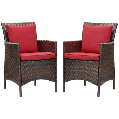 Conduit Outdoor Patio Wicker Rattan Dining Armchair Set of 2, Rattan, Wicker, Brown Red, 19080