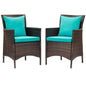 Conduit Outdoor Patio Wicker Rattan Dining Armchair Set of 2, Rattan, Wicker, Brown Blue, 19081