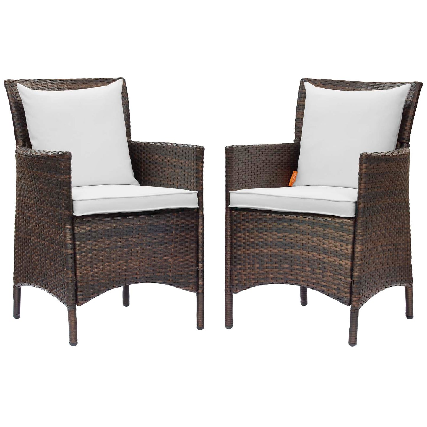 Conduit Outdoor Patio Wicker Rattan Dining Armchair Set of 2, Rattan, Wicker, Brown White, 19082