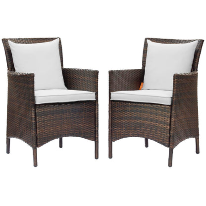 Conduit Outdoor Patio Wicker Rattan Dining Armchair Set of 2, Rattan, Wicker, Brown White, 19082