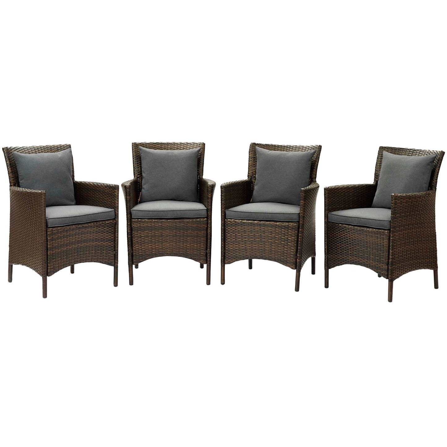 Conduit Outdoor Patio Wicker Rattan Dining Armchair Set of 4, Rattan, Wicker, Brown Grey Gray, 19084