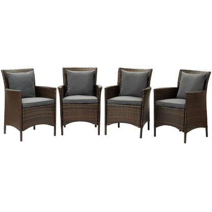 Conduit Outdoor Patio Wicker Rattan Dining Armchair Set of 4, Rattan, Wicker, Brown Grey Gray, 19084