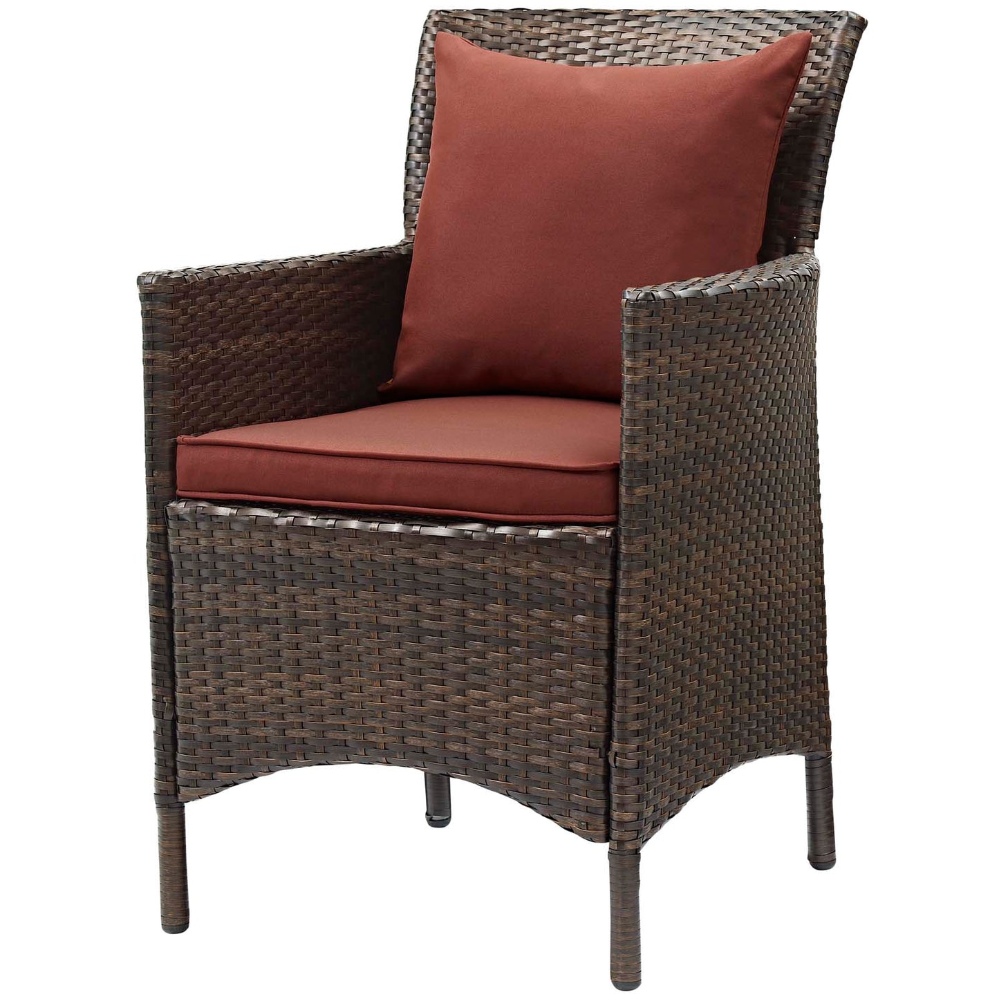 Conduit Outdoor Patio Wicker Rattan Dining Armchair Set of 4, Rattan, Wicker, Brown Dark Red, 19085