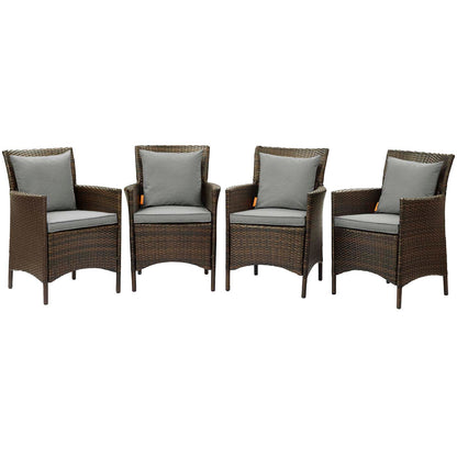 Conduit Outdoor Patio Wicker Rattan Dining Armchair Set of 4, Rattan, Wicker, Brown Grey Gray, 19087