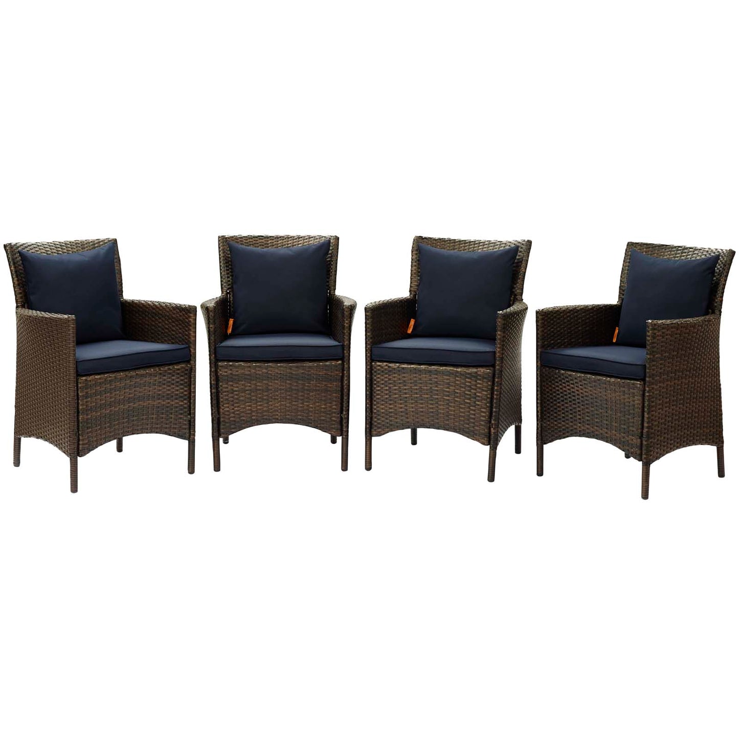 Conduit Outdoor Patio Wicker Rattan Dining Armchair Set of 4, Rattan, Wicker, Brown Blue Navy, 19089