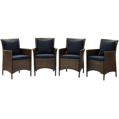 Conduit Outdoor Patio Wicker Rattan Dining Armchair Set of 4, Rattan, Wicker, Brown Blue Navy, 19089