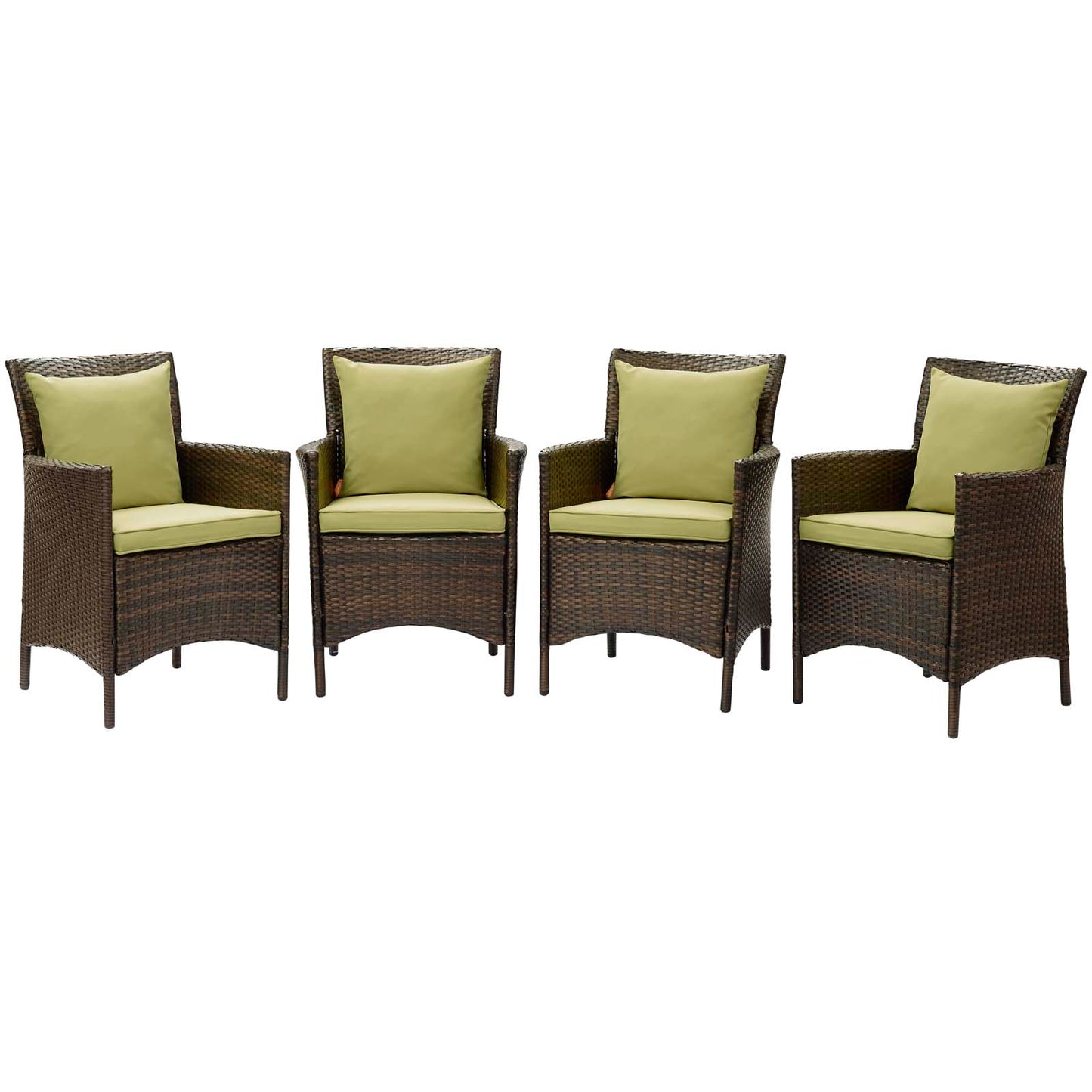 Conduit Outdoor Patio Wicker Rattan Dining Armchair Set of 4, Rattan, Wicker, Brown Green, 19090