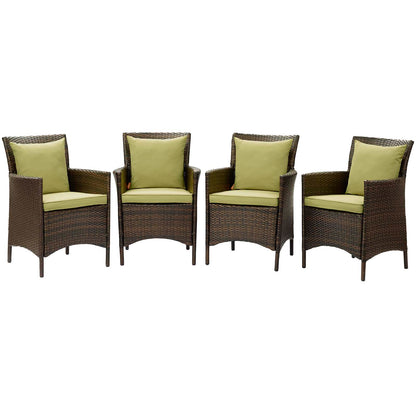 Conduit Outdoor Patio Wicker Rattan Dining Armchair Set of 4, Rattan, Wicker, Brown Green, 19090