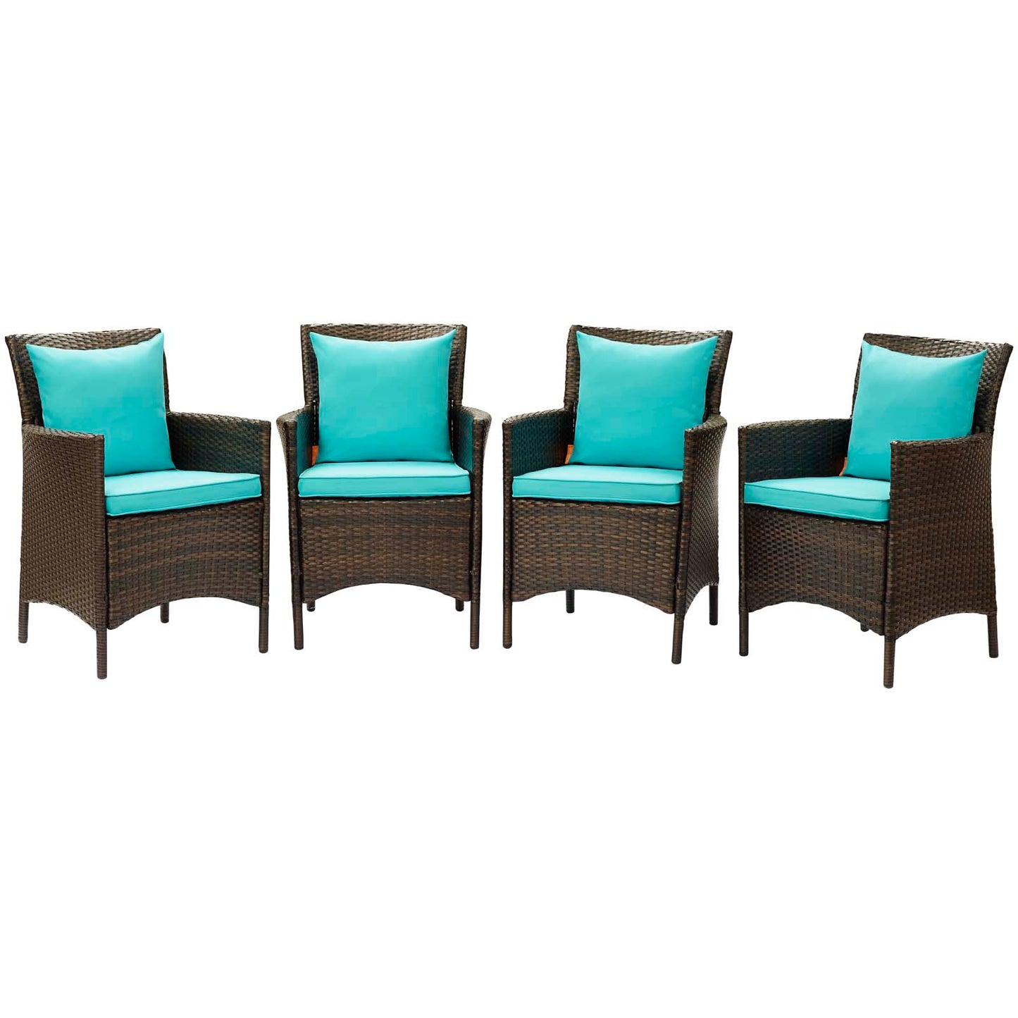 Conduit Outdoor Patio Wicker Rattan Dining Armchair Set of 4, Rattan, Wicker, Brown Blue, 19092