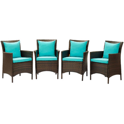 Conduit Outdoor Patio Wicker Rattan Dining Armchair Set of 4, Rattan, Wicker, Brown Blue, 19092