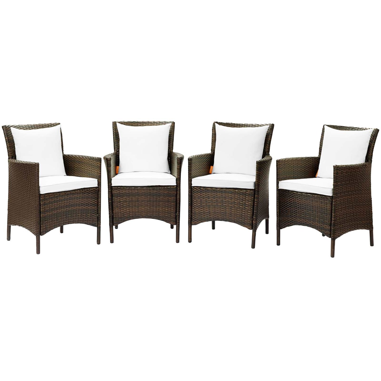 Conduit Outdoor Patio Wicker Rattan Dining Armchair Set of 4, Rattan, Wicker, Brown White, 19093